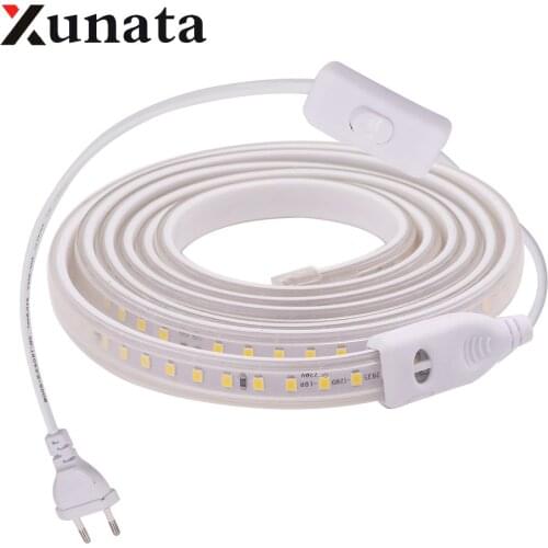 LED Strip 220V Waterproof 120LEDs/m Outdoor White/Warm White Flexible Tape 2835 LED Light Strip +EU Switch plug