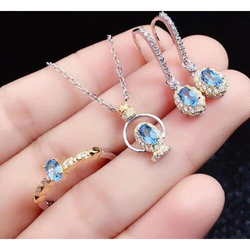 Best Gift Real and Natural Topaz Set Natural Real Topaz 925 sterling silver 1pc Topaz pendant,1pc Topaz ring,2pcs Topaz Earring