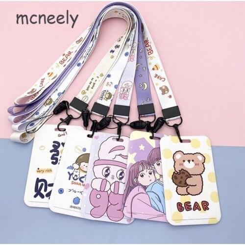 Cute Ins Girls Cartoon ID Credit Bank Card Holder Student Bus Card Case Lanyard Child Visit Door Identity Badge Card Cover