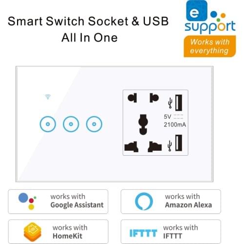 EWeLink Smart Home WiFi Wall Touch Switch 5 Holes USB Universal Socket 1 2 3 Gang Support Alexa Google Home IFTTT Voice Control