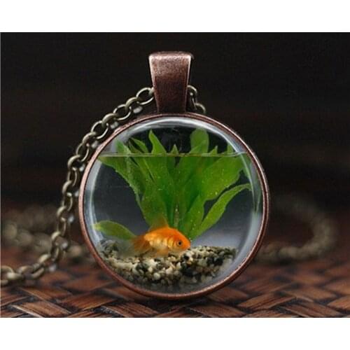 New Fashion Goldfish Glass Cabochon Necklace Retro Pendants Handmade Jewelry