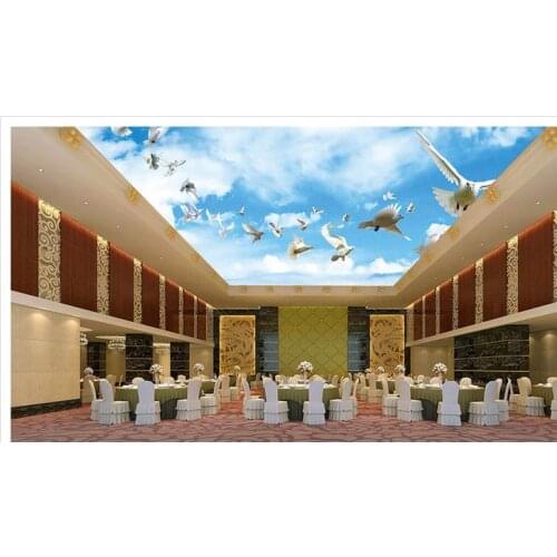 Wallpaper 3d ceiling Blue sky white clouds flying pigeon ceiling decoration murals 3d ceiling murals wallpaper