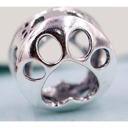Original Vintage Openwork Dog Paw Print Beads Fit 925 Sterling Silver Bead Charm Bracelet Bangle DIY Jewelry