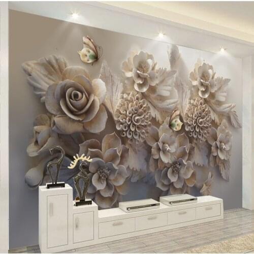 Custom Photo Wall Paper Emboss 3D Flower Butterfly Wall Cloth Living Room TV Background Home Decor Mural Wallpaper Wall Covering