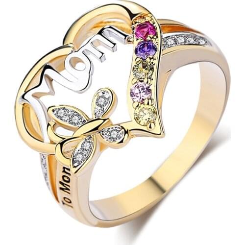 Romantic Women Heart-shaped Ring Fashion Mother Letter Ring Accessories Jewelry For Female Birthday Mothers Day Gift