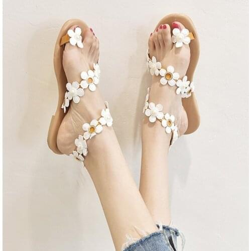 Classic Womens Sandals Flowers PU Leather Sandals Women Fashion Style Flat Summer Women Shoes Women Shoes women Sandals