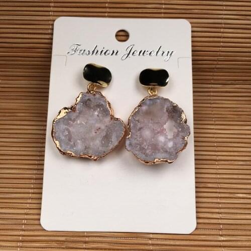 1 Pair Nature Stone Hollow Earrings Stud Jewelry Handmade Irregular Shape Quartz Crystal Gemstones Earring Gifts for Women