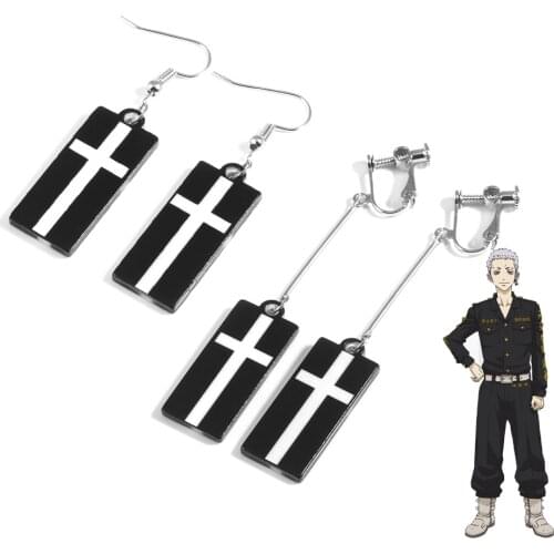 Anime Tokyo Revengers Earrings Takashi Mitsuya Acrylic Simple Cross Cartoon Character Earrings Accessories Jewelry
