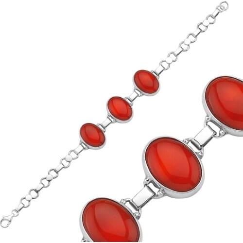 Silverlina Silver Coral Gemstone Oval Hand Handwork Bracelet