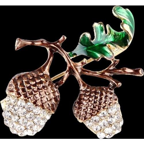 Rhinestone Pine Tower Enamel Brooches Womens Plants Weddings Banquet Party Brooch Oak Acorns