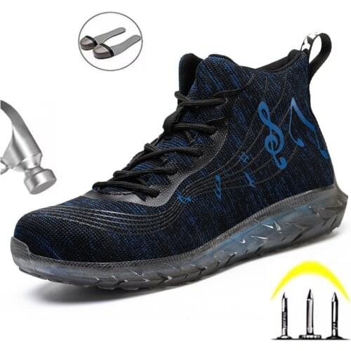 High-top Flying Woven Breathable Wear-resistant Non-slip Anti-smashing Work Safety Shoes Indestructible Mens Protective Shoes