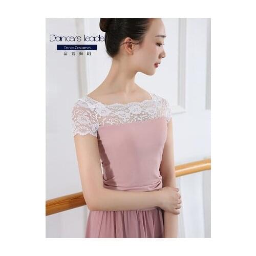 Ballet Top Clothes Womens New Lace Short-sleeved Dance Clothes Practice Clothes Adult Go out One-Line Collar Top