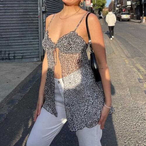 2021 Fashion Leopard Print Lace Up Camis Tops Sexy Women Sleeveless V Neck Tank Top Club Holiday Casual Crop Top Streetwear