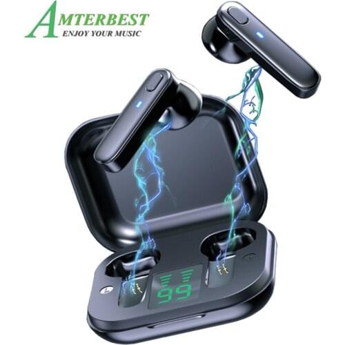 AMTERBEST R20 TWS Bluetooth Earphone Wireless Headset Deep Bass Earbuds True Stereo Headphone With Mic Charge box for Phones