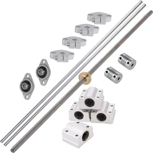 500mm Vertical Optical Axis & 2mm Lead Screw Dual Rail Shaft Support Pillow Block Bearings & Flexible Shaft Coupling Set of 15