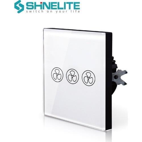 SHINELITE EU Touch Screen Fan Switch,Speed Regulation,Crystal Glass Panel, AC 110~240V Home Wall Switch