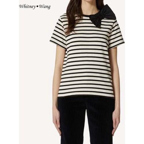 WHITNEY·WANG Womens Striped T-shirts