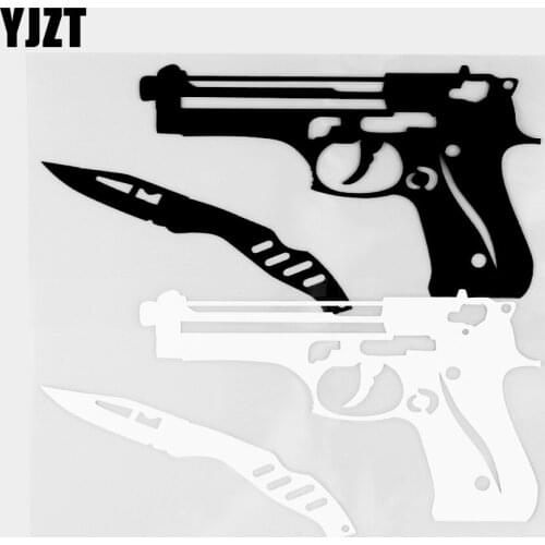 YJZT 9.2×16.2CM Gun And Dagger Car Sticker Creative Vinyl Decal Bumper Rear Window Glass Decoration Black / Silver 20C-0471