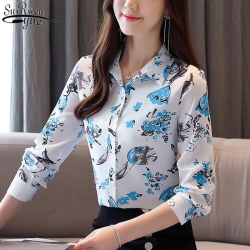 Autumn New Fashion Slim Ol Style Commuter Shirt Womens Printed Long Sleeve Floral Shirt Single-breasted Blouse Women 2021 10623