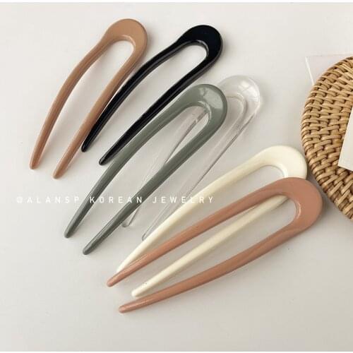2021 Korean Colorful Resin Geometric U Shape Fork Hairpins Headwear Accessories for Women Girls Headdress Hair Style