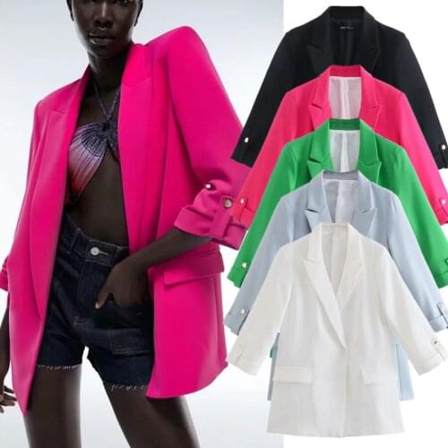 Jenny&Dave Women Blazers And Jackets England Fashion Colorful Solid Simple Roll Up Sleeve Casual Blazer Women Blazer Mujer