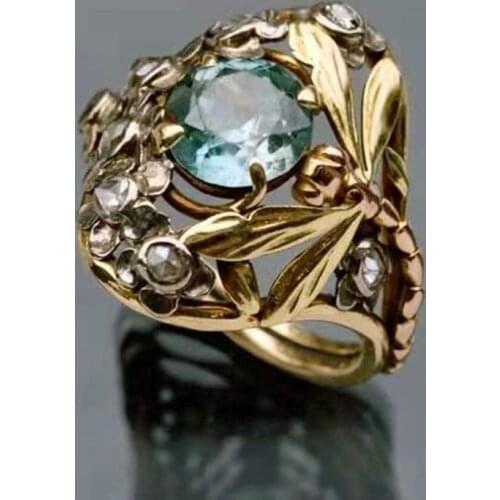 Fashion Hollow Light Blue Crystal Lovely Beautiful Dragonfly Ring for Women Gold Color Metal Animal Female Hand Jewelry