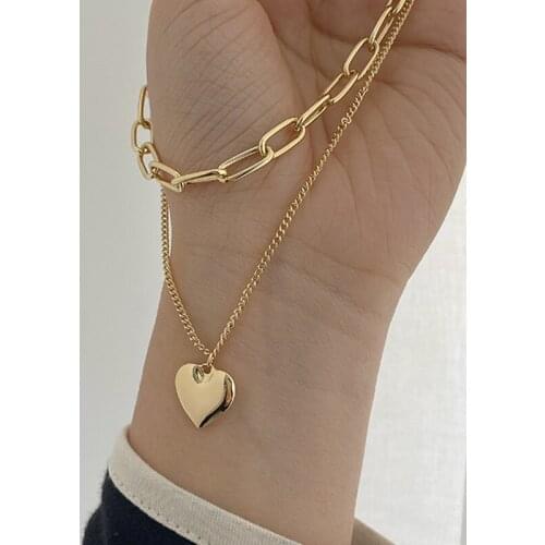 Vintage Punk Gold Color Thick Chain Heart Pendant Necklace for Women Metal Collar Fashion Girl Hip Hop Jewelry INS Minimalist