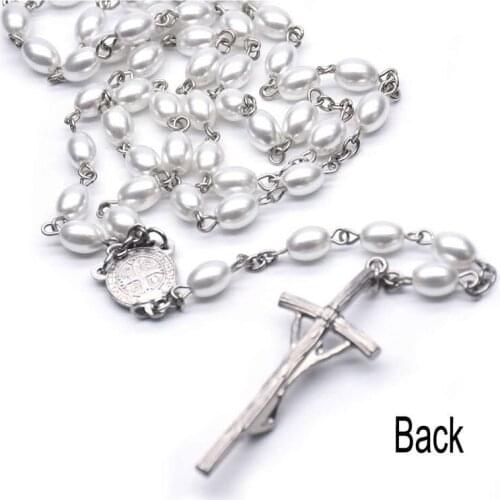 1 Piece Religious Curved Needle Crucifix Necklaces Glass Rosary Bead Given As gifts Of Th Holy Family Wedding Prayer