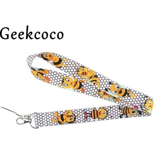10pcs/lot Bee pattern kids lanyard keychains For Mobile Phone USB ID Badge Holder Key Straps Tags Neck rope for women men J0635