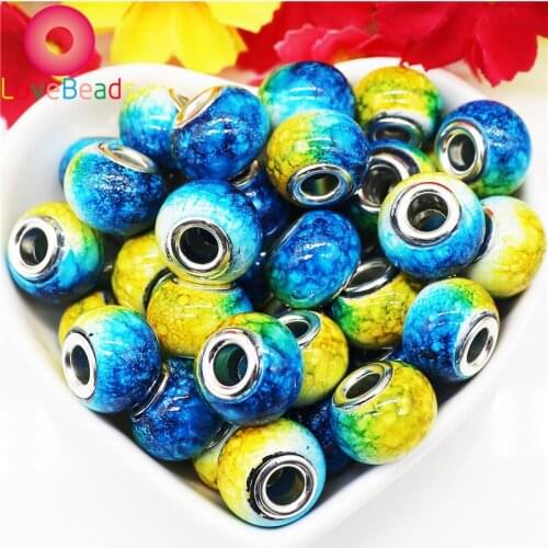 10Pcs/Lot New Gold Yellow Color Murano Glass Beads Fit Original Bracelet Pendant Silver Plated Colorful Charm DIY Jewelry Making