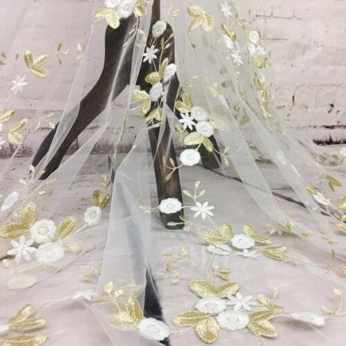 2018 fashion French Lace Fabric High Quality African Lace Fabric Gold Wire Embroidered flower transparent net Lace For Wedding