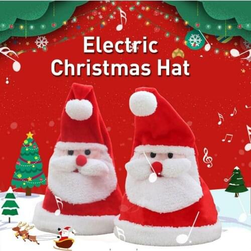2020 Christmas Decoration Electric Santa Hat, Funny Plush Adjustable Christmas Hat with Music, Colorful Lights, Waves, Xmas