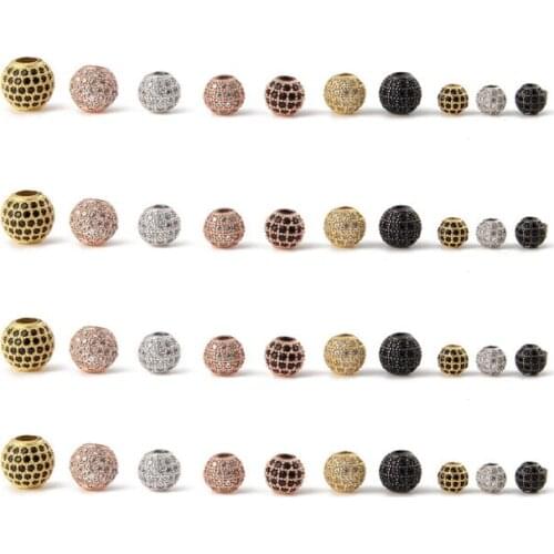 5pcs Supplies Paved Zircon Copper Ball Beads Micro Zircon Pave Copper Beads For DIY Jewerly Making