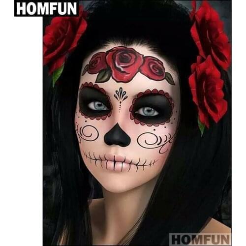 HOMFUN Diamond Painting Full Square/Round Diamond "Skull woman" Pattern Embroidery Cross Stitch 5D Rhinestone Painting A01478
