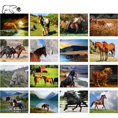 Horses Galloping On The Grassland, Handmade Diy Diamond Painting, Modern Flower and Animal Painting, Diamond Mosaic Embroidery