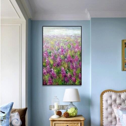 Free Shipping Handpainted Purple Flowers Abstract landscape Modern Wall Home Wall Pictures Oil Painting on Canvas