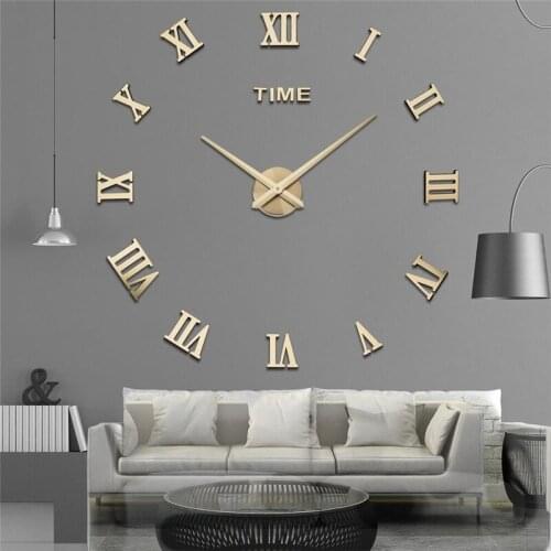 Large Wall Clock Quartz 3D DIY Big Decorative Kitchen Clocks Acrylic Mirror Stickers Oversize Wall Clock Home Letter Home Decor
