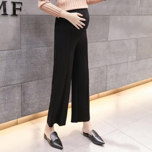 Pregnant womens pants 2019 new spring and summer nine points wide leg pants fashion wear straight loose stomach lift pants