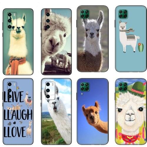 Black tpu Case For Huawei P30 Lite P30 Pro P40 Case For Huawei P40 LITE E P Smart 2020 Case Cover cute Alpaca lovely