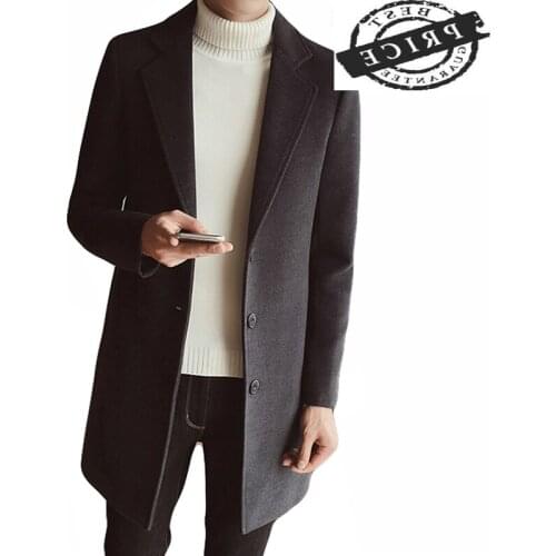Men Trench Coat 2021 Autumn Overcoat Long Slim Fit Windbreakers Plus Size Warm Coats Thick Wool Jackets Top Casaco LWL635