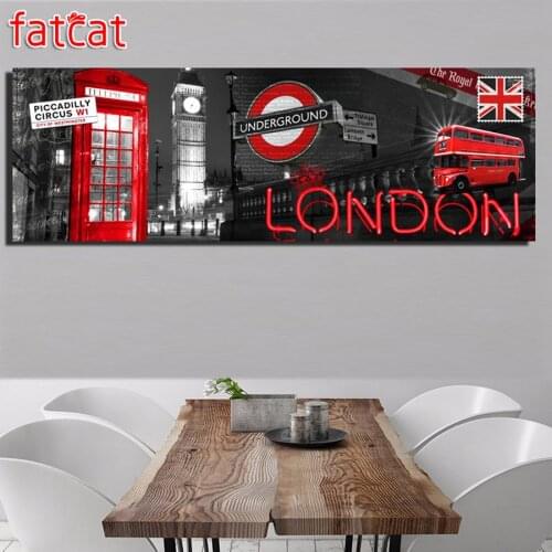 FATCAT large 5D Diy Daimond Painting Landscape london bus Full Square Round Drill Rhinestone Embroidery Sale home decor AE1682