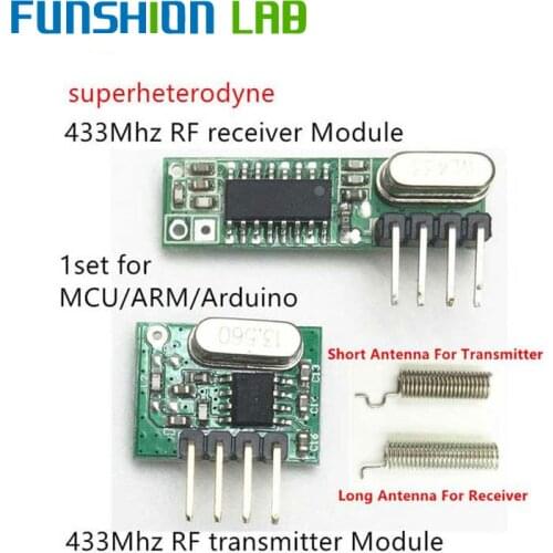 FUNSHION LAB 433mhz RF Transmitter and Receiver Superheterodyne ASK433 mhz Module With Antenna For Arduino Uno Wireless Diy Kits