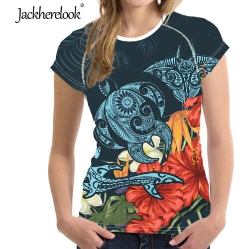 Jackherelook Summer Short Sleeve Woman Tshirts Hawaii Turtle Animal Hibiscus Print 2020 Casual Tee Tops O Neck Tshirts Clothing