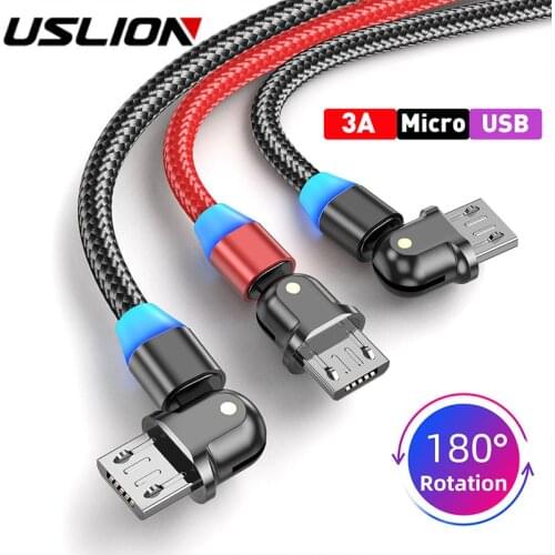 USLION 180 Rotate Micro LED USB Cable 3A Fast Charging USB Data Cable For Samsung Huawei Tablet Android Mobile Phone Data Line