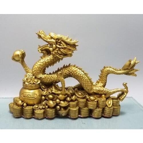 China brass treasure bowl recruit wealth dragon crafts statue