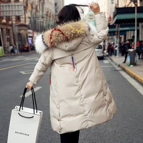 KMETRAM Womens Down Jacket Real Raccoon Fur Collar Long Coat Winter Jacket Women Korean Warm Parka Mujer Chaqueta Mujer MY3431