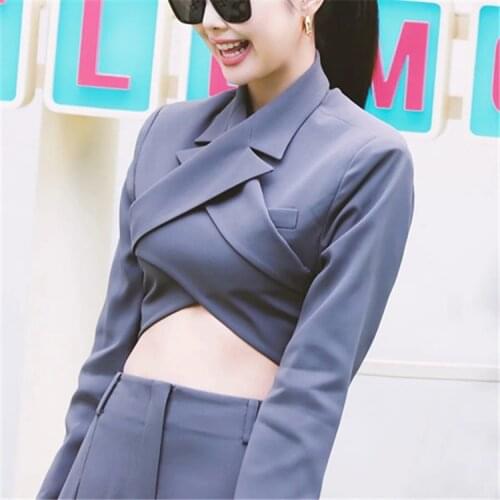 Kim Ji-Ni-Jennie net red burst cross-straps bare back short suit plus suit pants casual suit womens dltz230