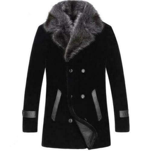 M-5XL Mens Mid Long 100% Cashmere Mink Fur Collar Coats Thicken Business Warm Oversize Black New 2022