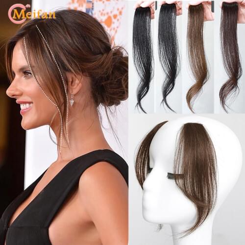 MEIFAN 25-35CM Natural Invisible False Hair Extensions Clip in the Front Side Bangs for Woman with Fake Fringe Hairpiece Bangs