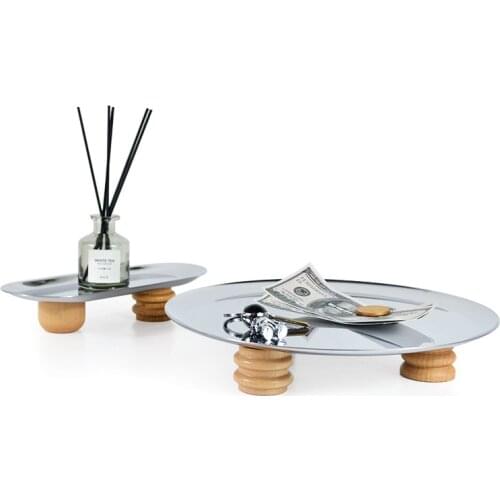 Iron Storage Tray Wood Magnet Tall Feet Decorative Plate Display Stand Trays Decorative Jewelry Trays Living Room Kitchen Storag